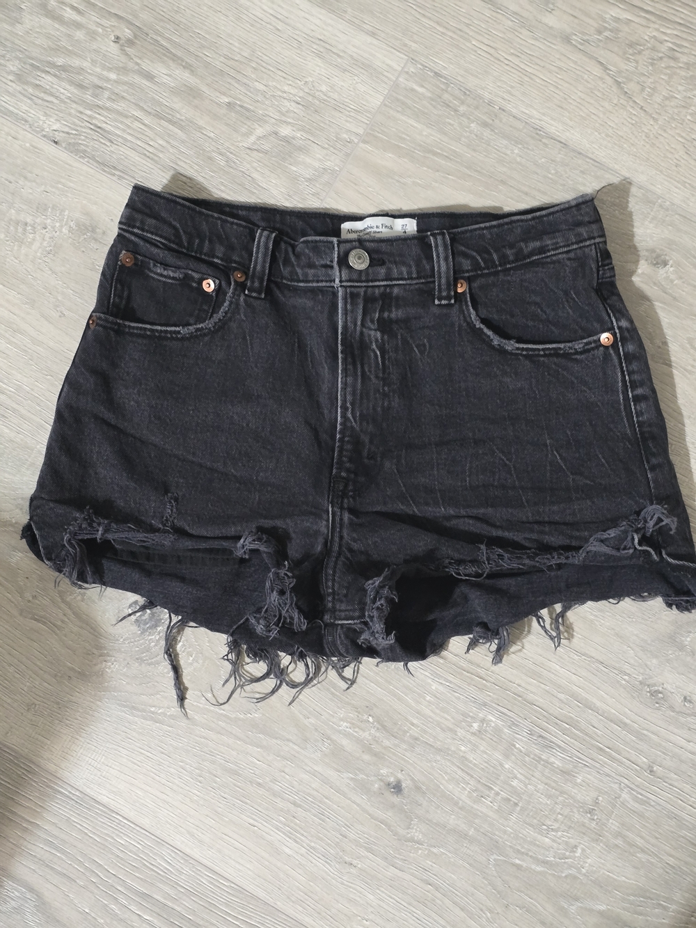 Abercrombie & Fitch Black High-Waist Distressed Denim Shorts